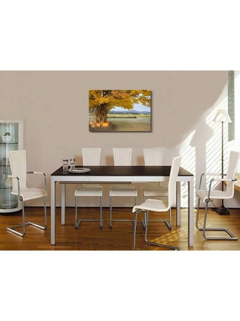 Autumn Canvas Wall Art - Pumpkins & Cornstalks Under Tree | Modern Home Decor